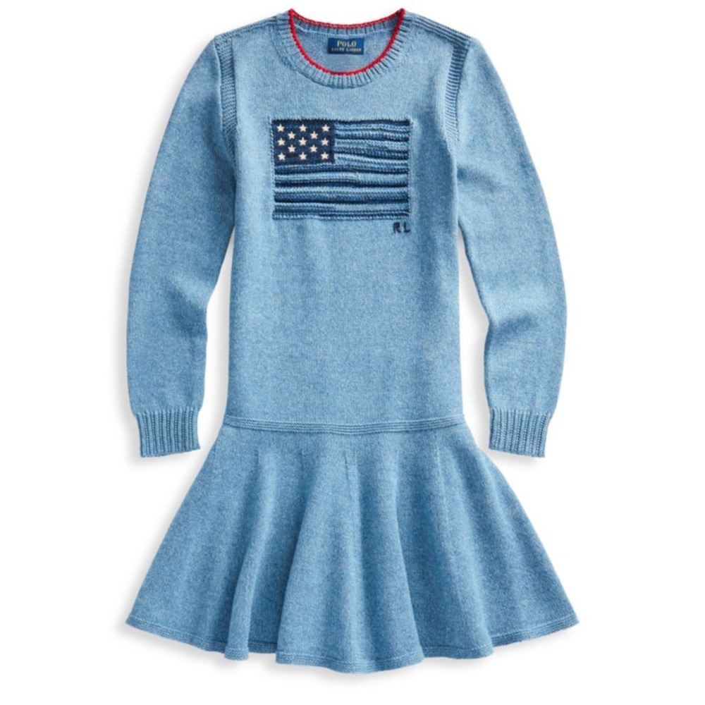 Polo Ralph Lauren Girl's Drop-Waist Flag Knit Sweater Dress |